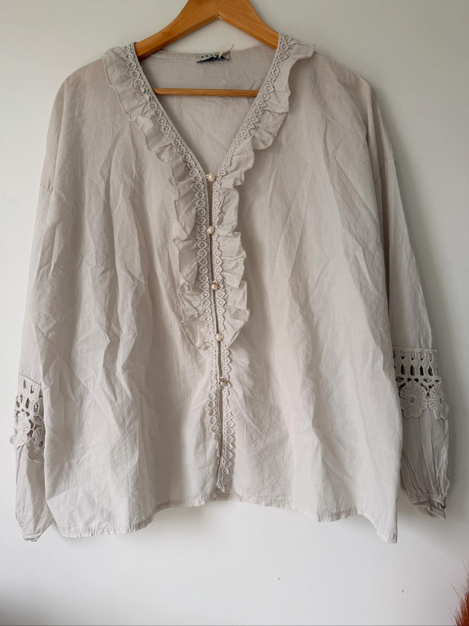 Camisa de renda e algodão nova cor creme – photo 4